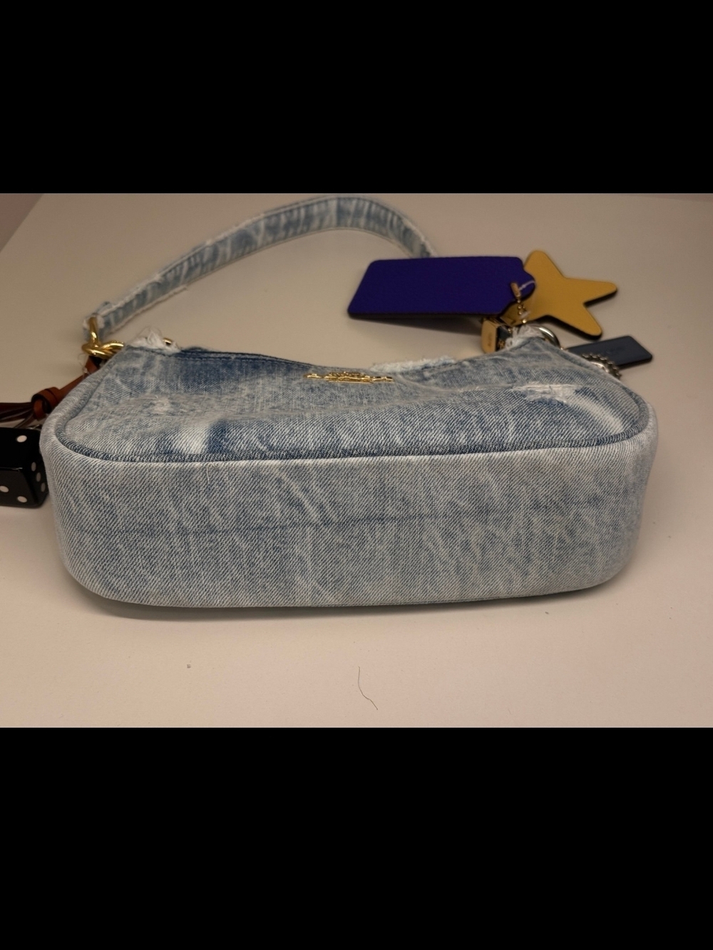 COACH Denim Mini Shoulder Bag with Charm Accents - Blue - Picture 5 of 7